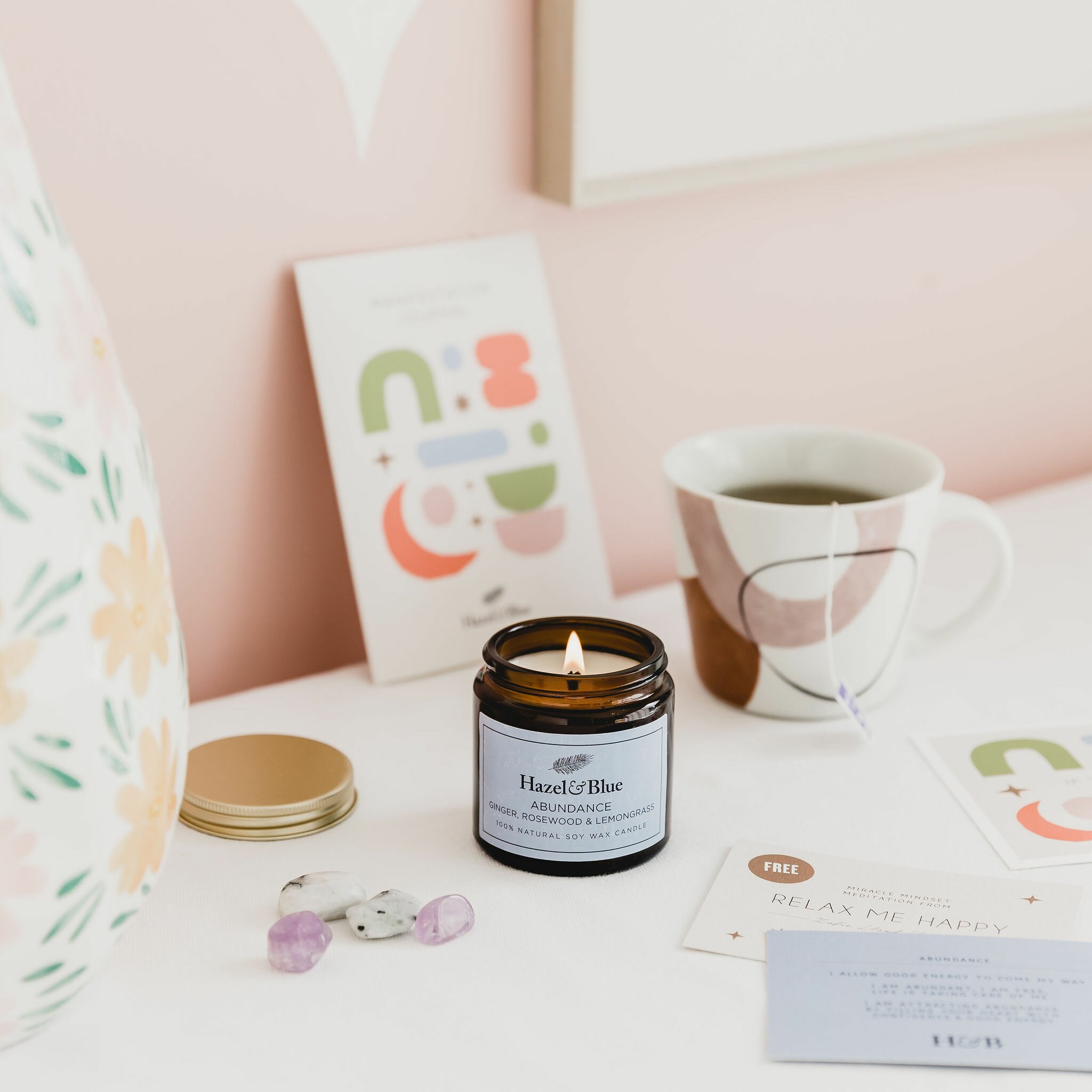 2208HAZELBLUE-6387 abundance soy candle wellness gift manifestation candles well-being uk gifts eco friendly